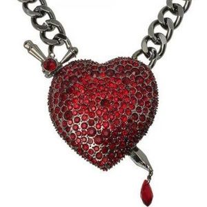 Betsey Johnson Red Crystal Heart Dagger Pendant